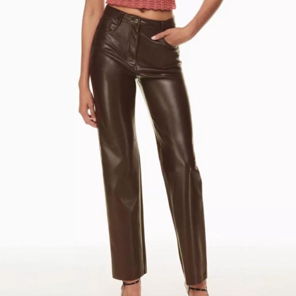 ARITZIA BROWN LEATHER WILFRED PANT